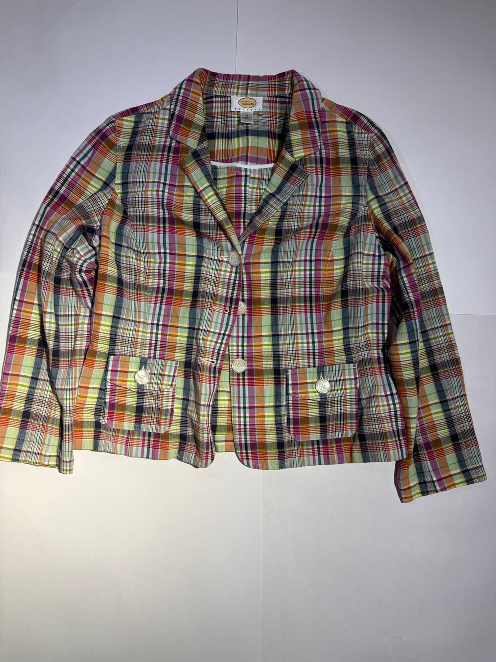 Vintage Talbots Petites Multicolored Plaid Madras Blazer Jacket (Size 14P)